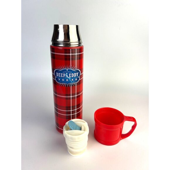 Deep Eddy Vodka Red Plaid Insulated Thermos Bottle With Handle & Lid - Picture 8 of 8